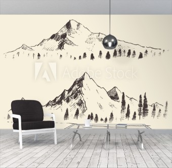 Afbeeldingen van Mountains sketch contours engraving drawn vector